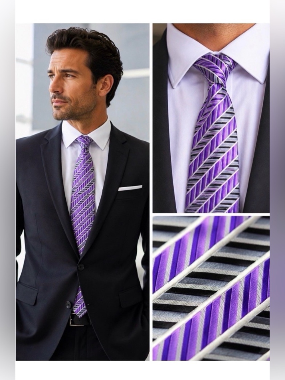 KENNETH ROBERTS Platinum Purple Print Silk Men’s Tie